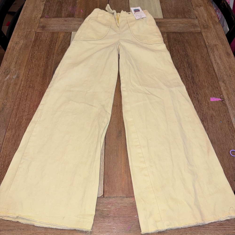 Vintage Wide Leg Pants Womens 24 Yellow Fair Talon Zip High Waist Raw Hem 70s
